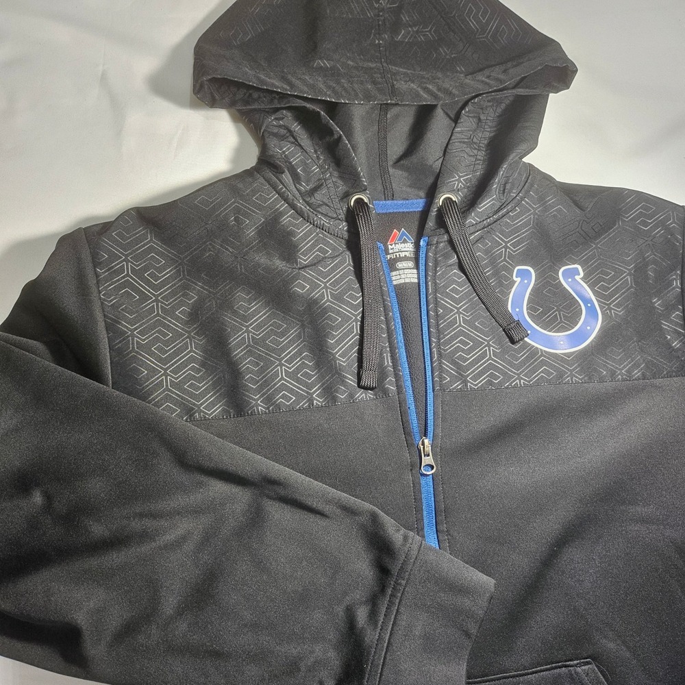 Majestic Indianapolis Colts Therma Base Full Zip Hoodie Mens Medium Black Blue